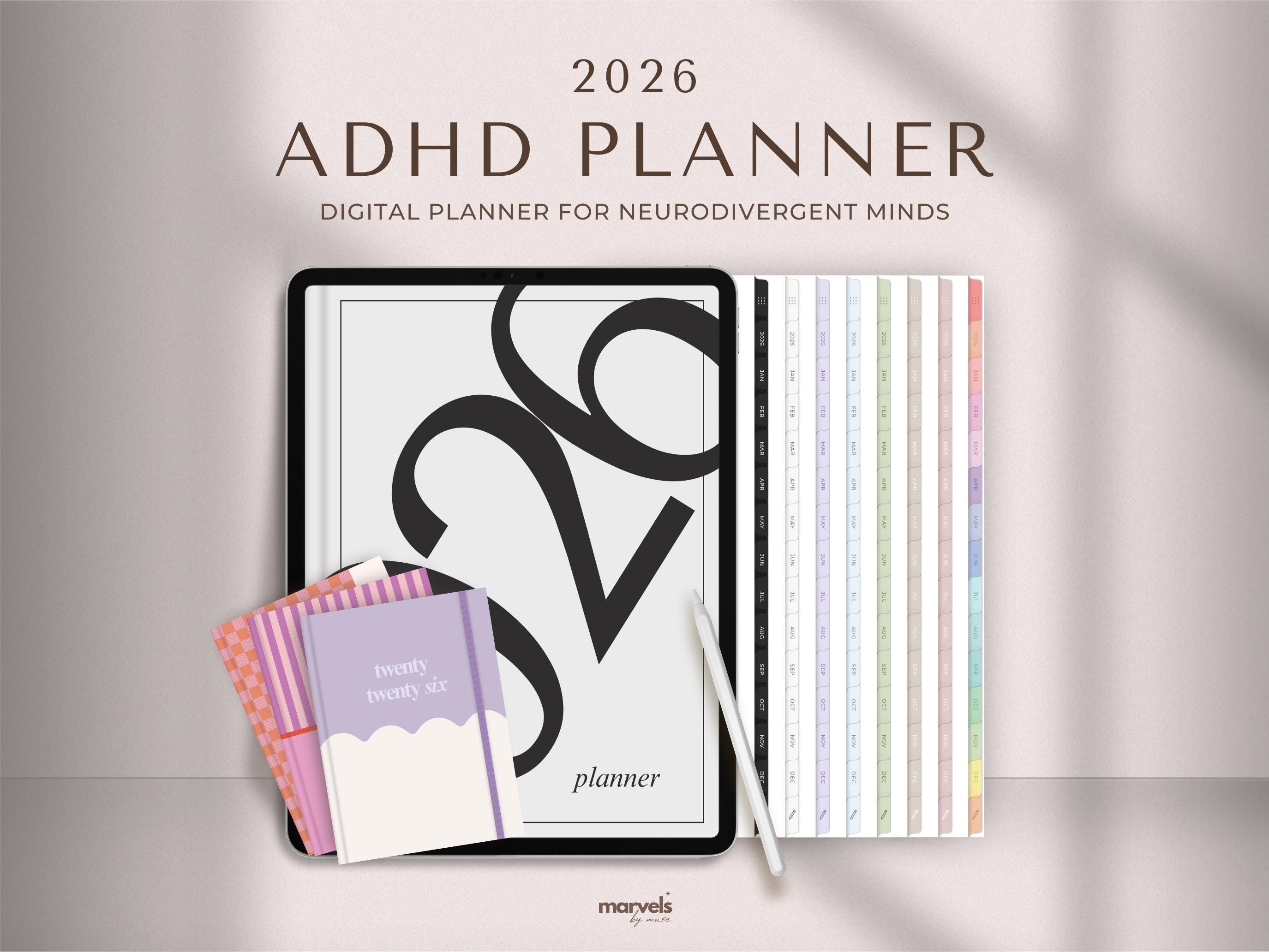 2026 Rainbow ADHD Digital Planner: Self-Care & Habits