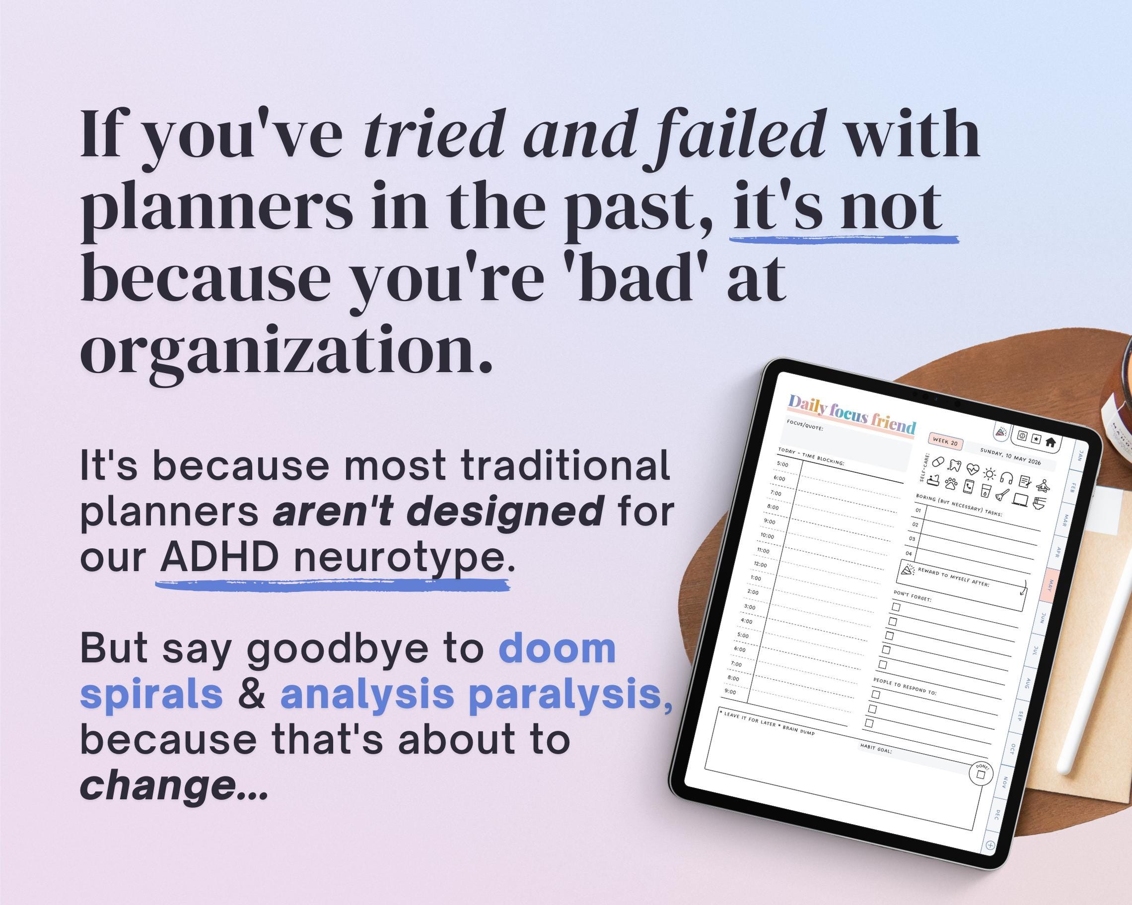 2026 Rainbow ADHD Digital Planner: Self-Care & Habits