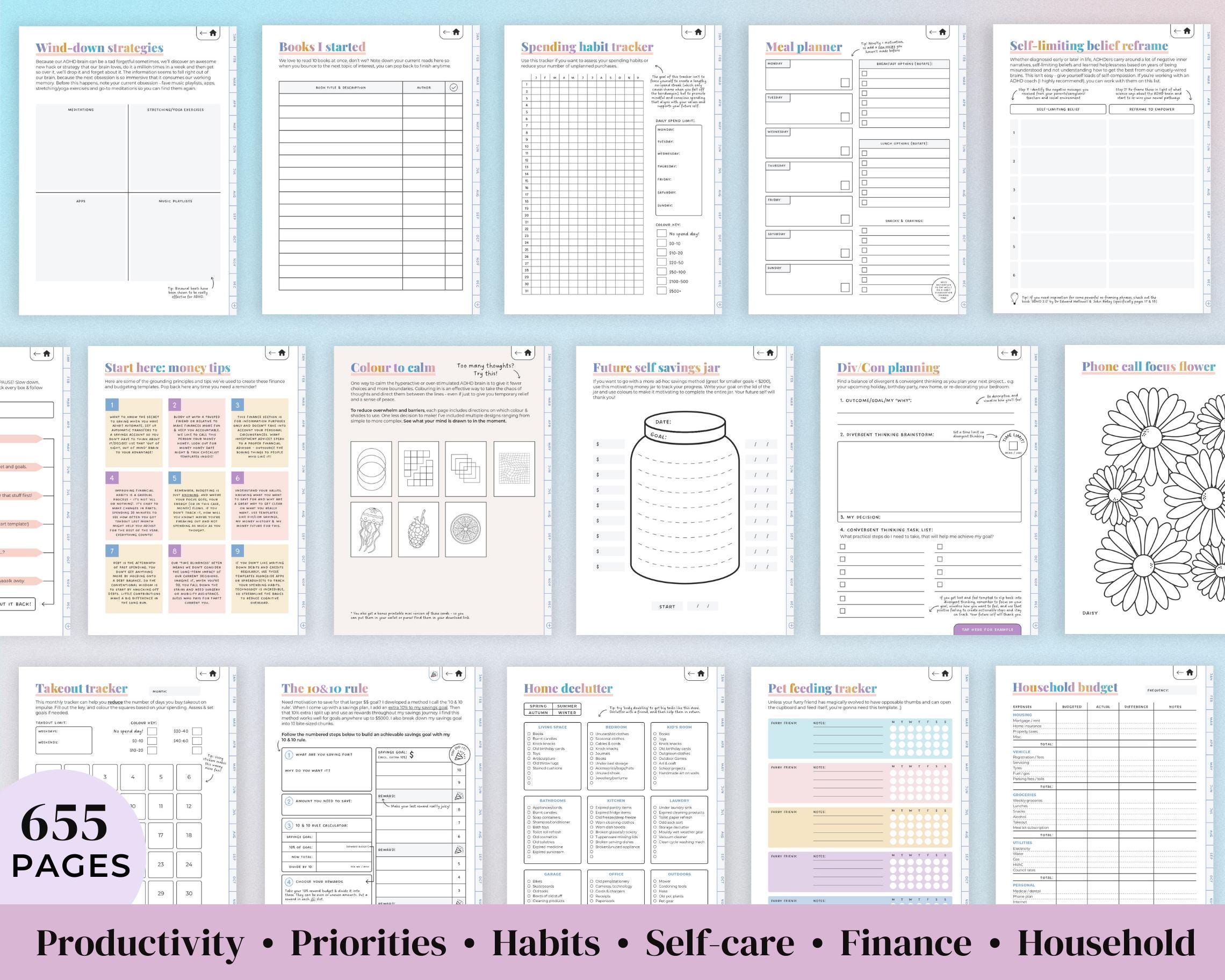 2026 Rainbow ADHD Digital Planner: Self-Care & Habits