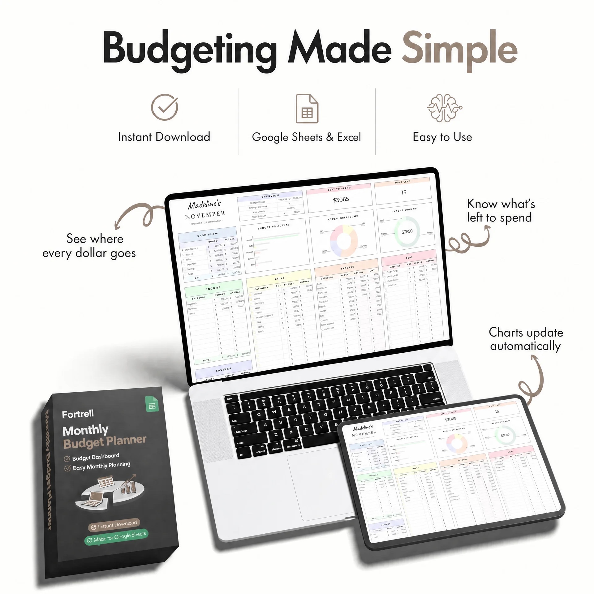 Monthly Budget Planner — Google Sheets & Excel