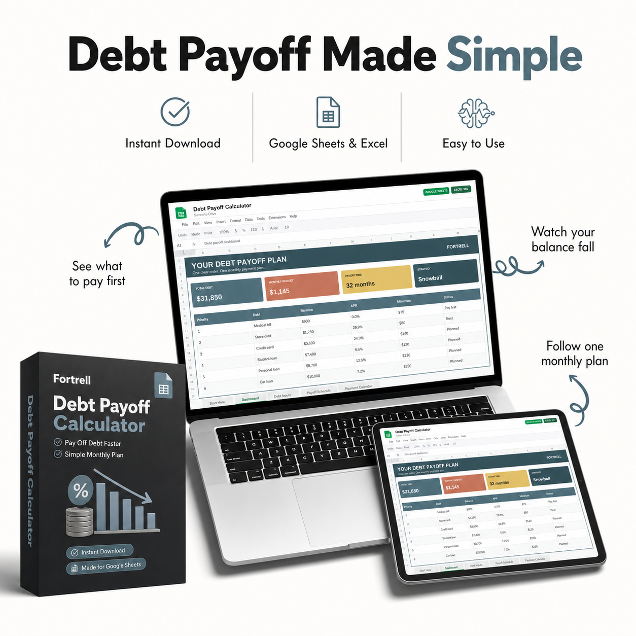 Debt Payoff Calculator | Google Sheets & Excel