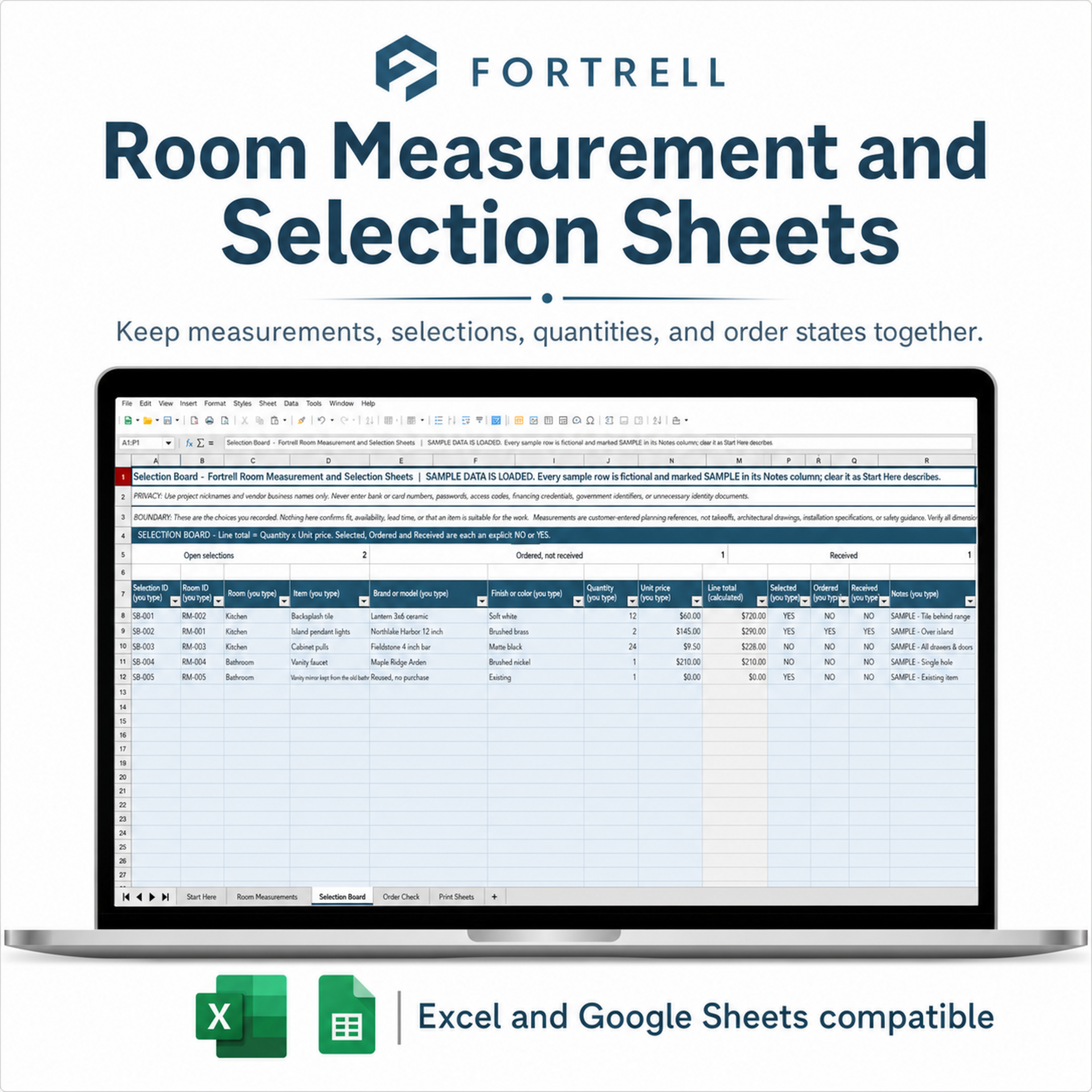 Room Measurement and Selection Sheets — free bonus