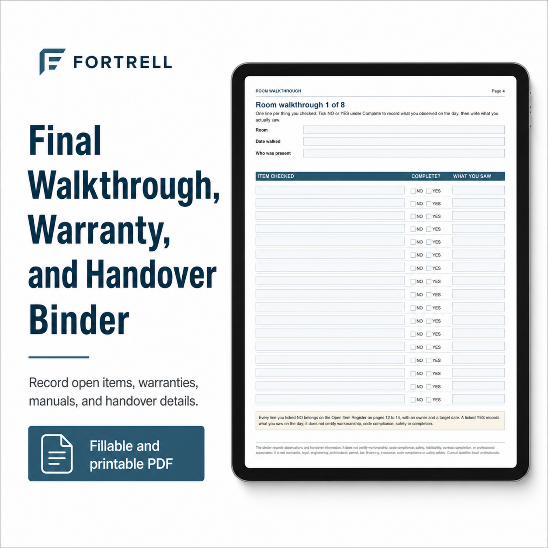 Final Walkthrough, Warranty, and Handover Binder — free bonus