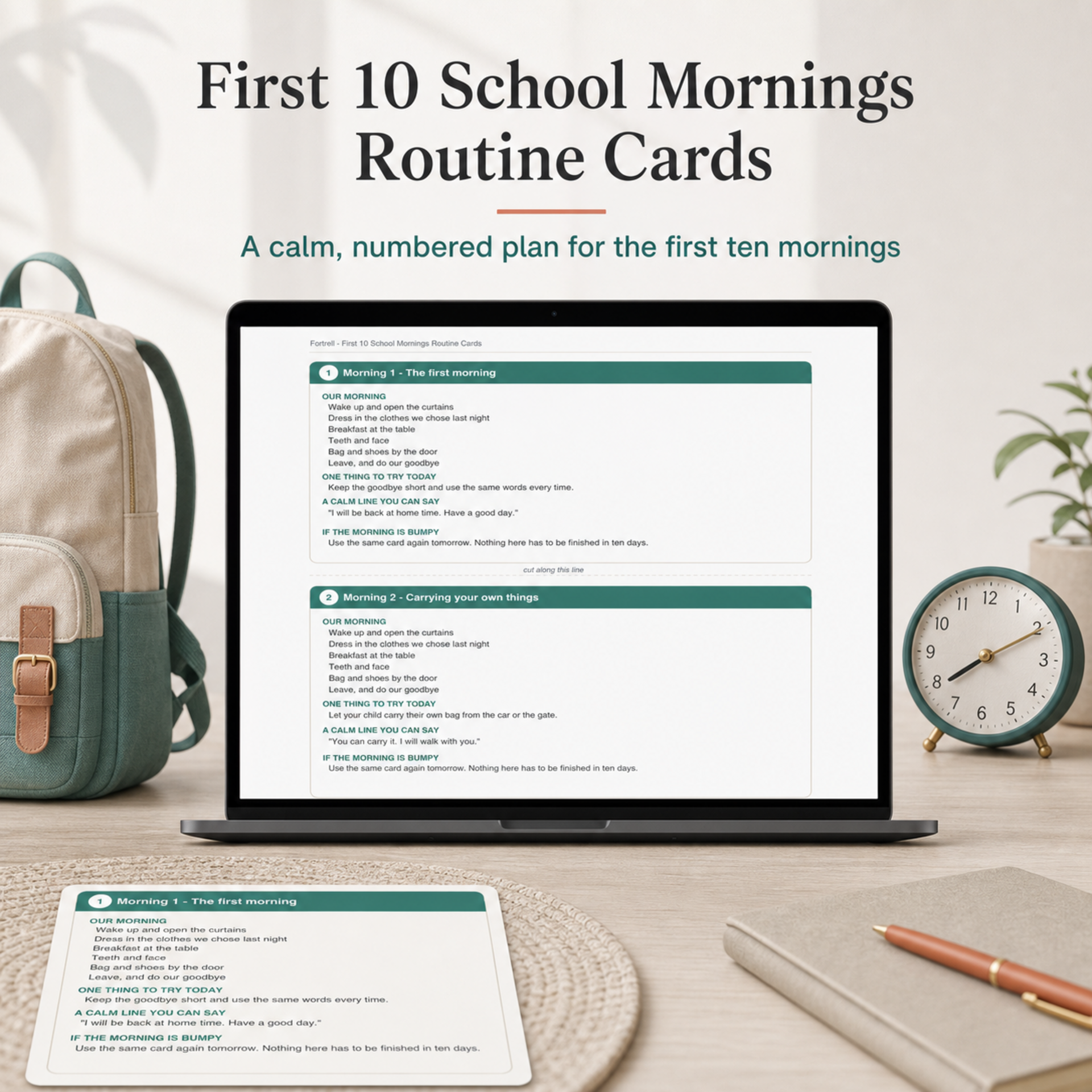 First 10 School Mornings Routine Cards — free bonus