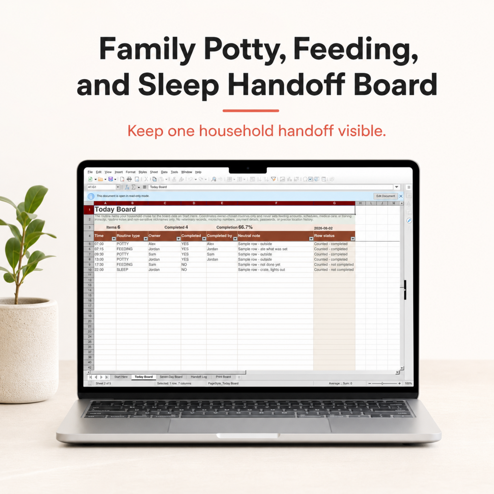 Family Potty, Feeding, and Sleep Handoff Board — free bonus
