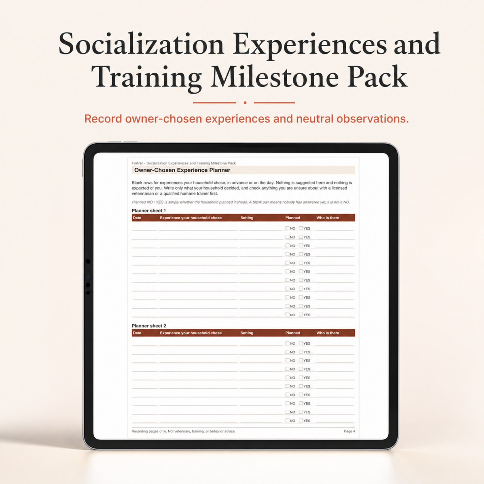 Socialization Experiences and Training Milestone Pack — free bonus