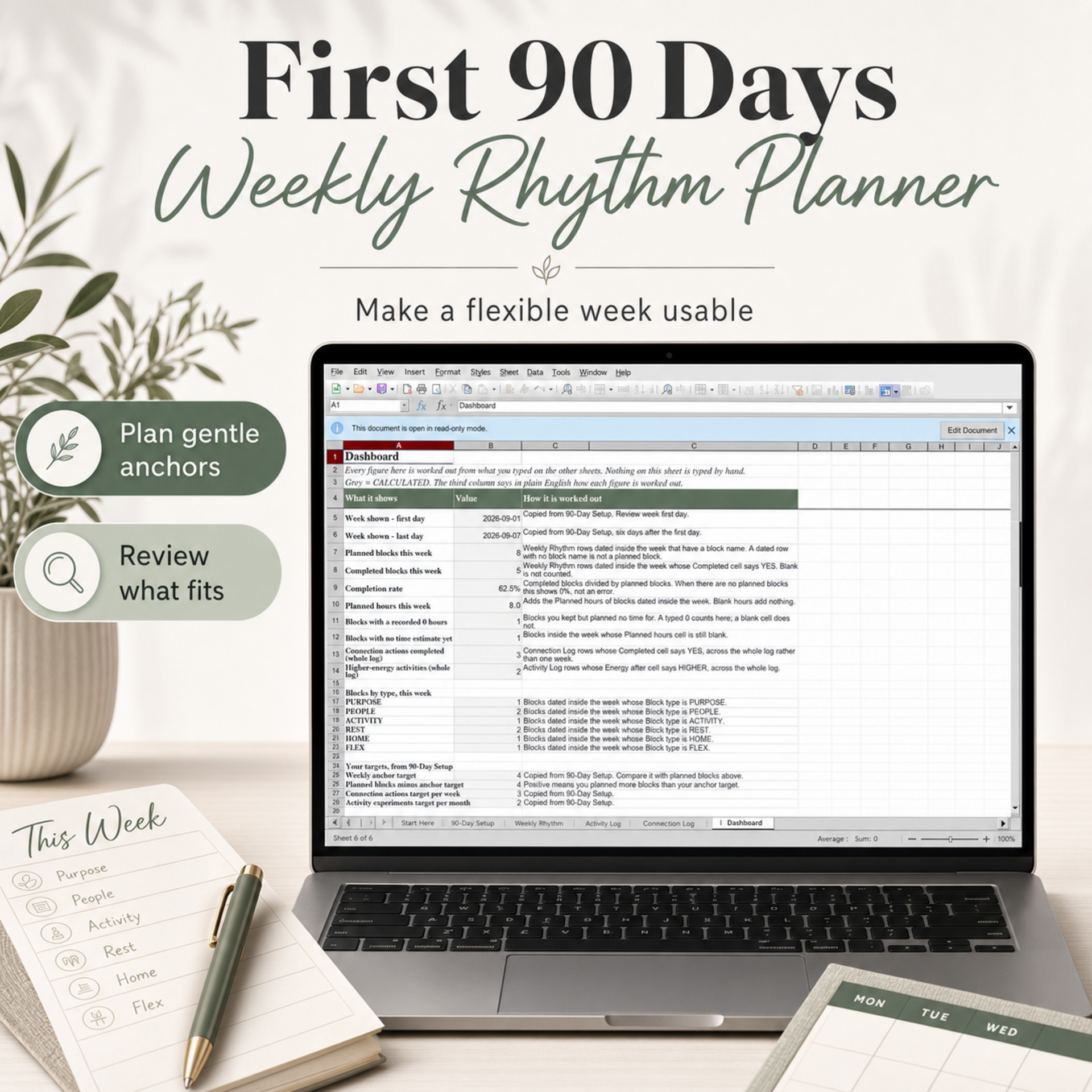 First 90 Days Weekly Rhythm Planner — free bonus
