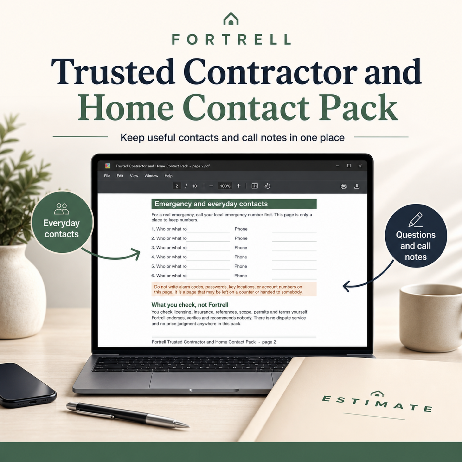 Trusted Contractor and Home Contact Pack — free bonus