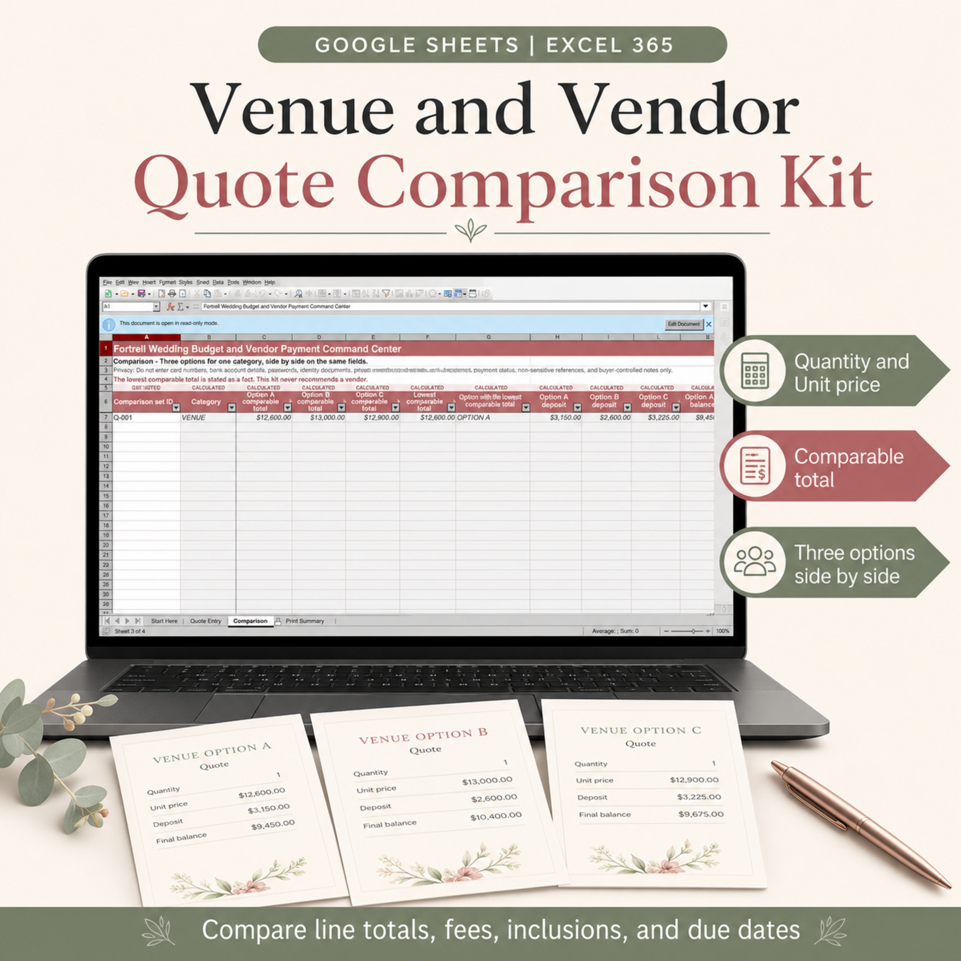 Venue and Vendor Quote Comparison Kit — free bonus