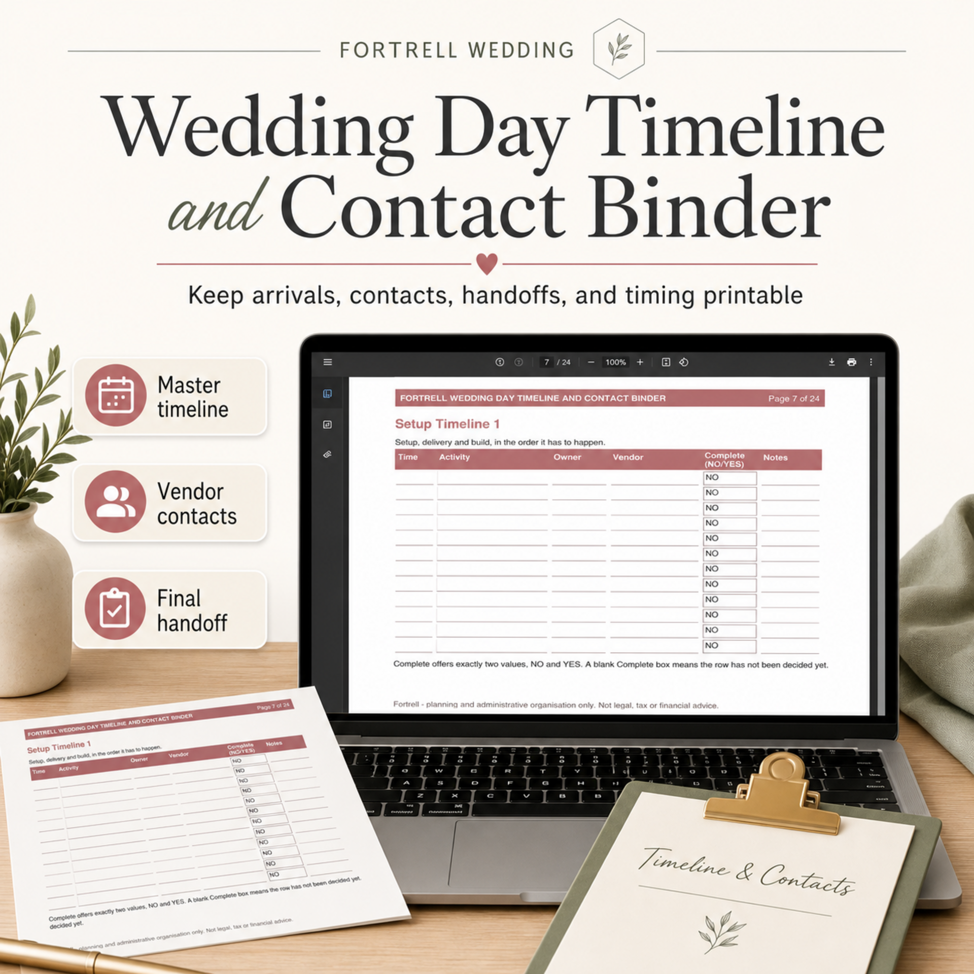 Wedding Day Timeline and Contact Binder — free bonus