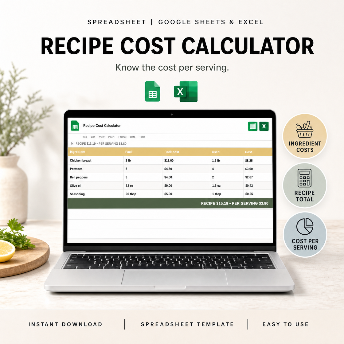 Recipe Cost Calculator — free bonus