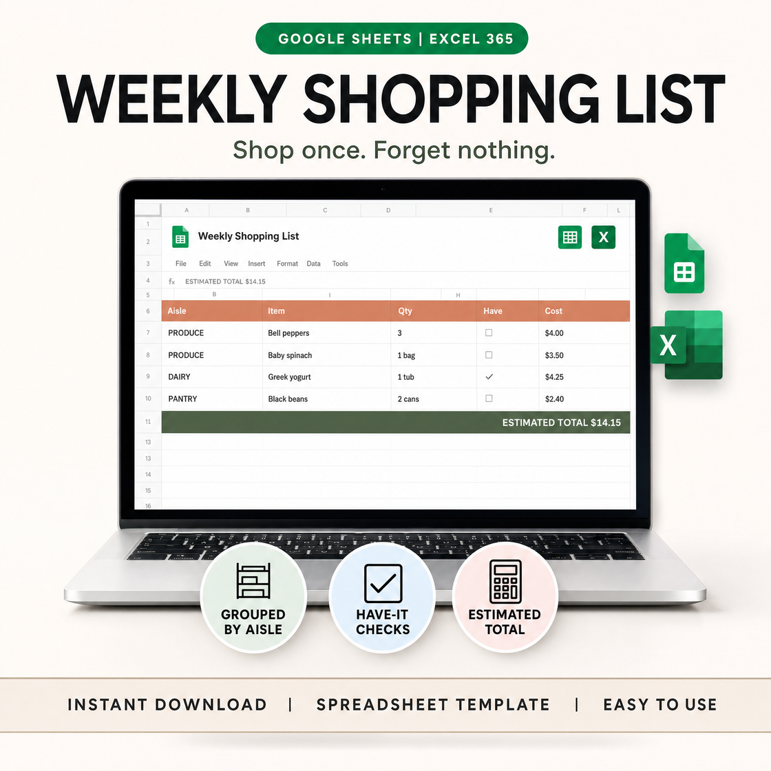 Weekly Shopping List — free bonus